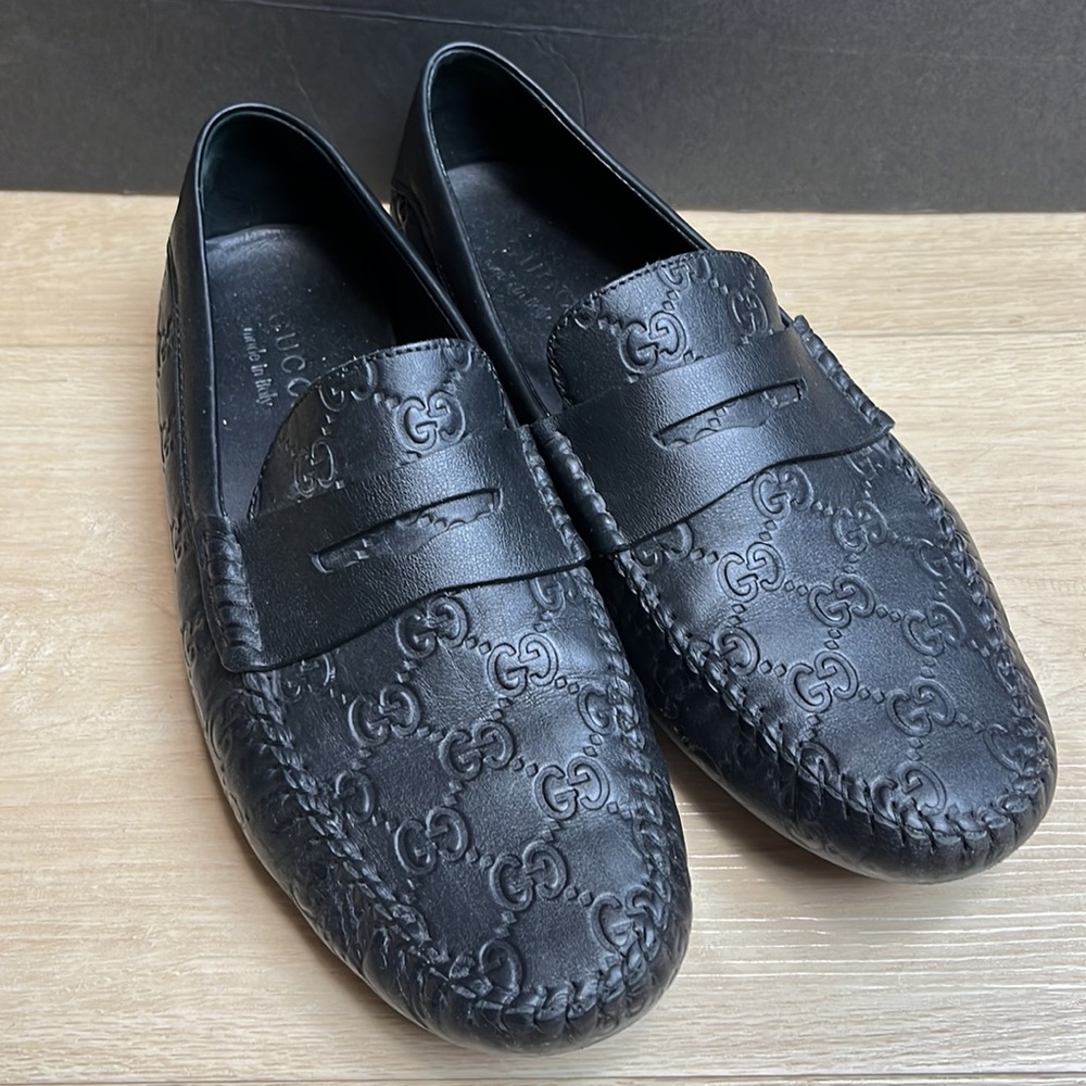 GUCCI Signature Driver Loafers-Guccissima leather, black SIZE 7 1/2 US - Picture 3 of 12